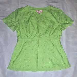 Koi Embroidery Scrub Top in Lime Green size Large